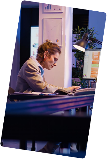 Business professional looking at digital interface
